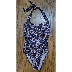 Figleaves Antalia Ruched Haulter One-piece Bathingsuit Swimsuit Women's Size 34F